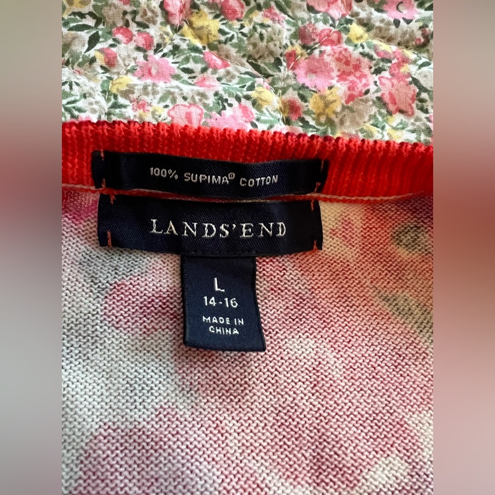 Lands End pink floral cardigan size large L - Picture 6 of 6